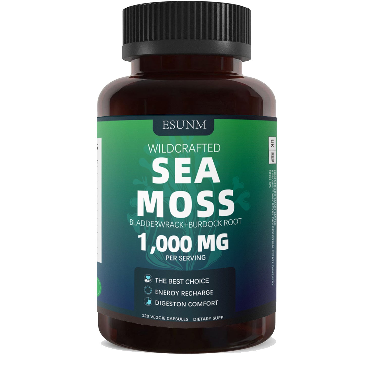 Sea Moss, Bladderwrack & Burdock Root – 1000mg per Serving | Herbal Wellness Capsules