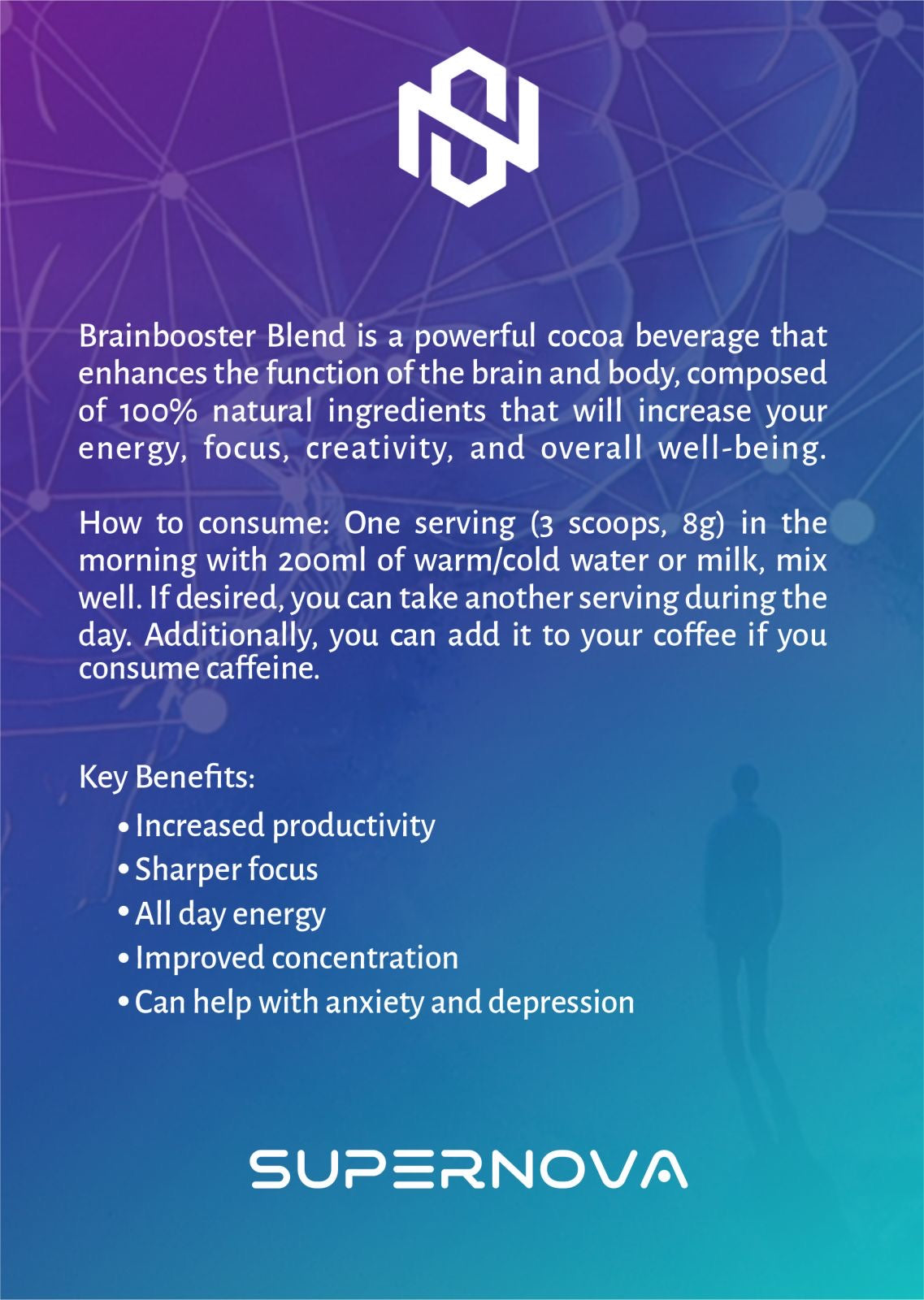 Supernova - Brainbooster Blend -Powerful Mushroom and Adaptogen Cocoa Drink 240g