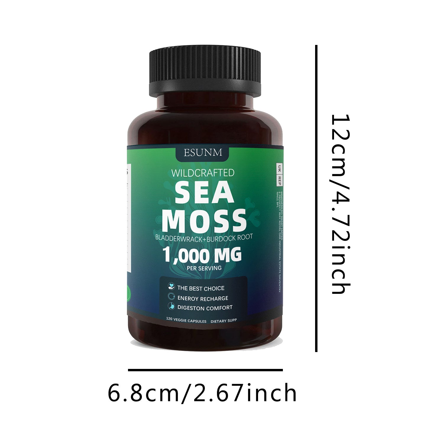 Sea Moss, Bladderwrack & Burdock Root – 1000mg per Serving | Herbal Wellness Capsules